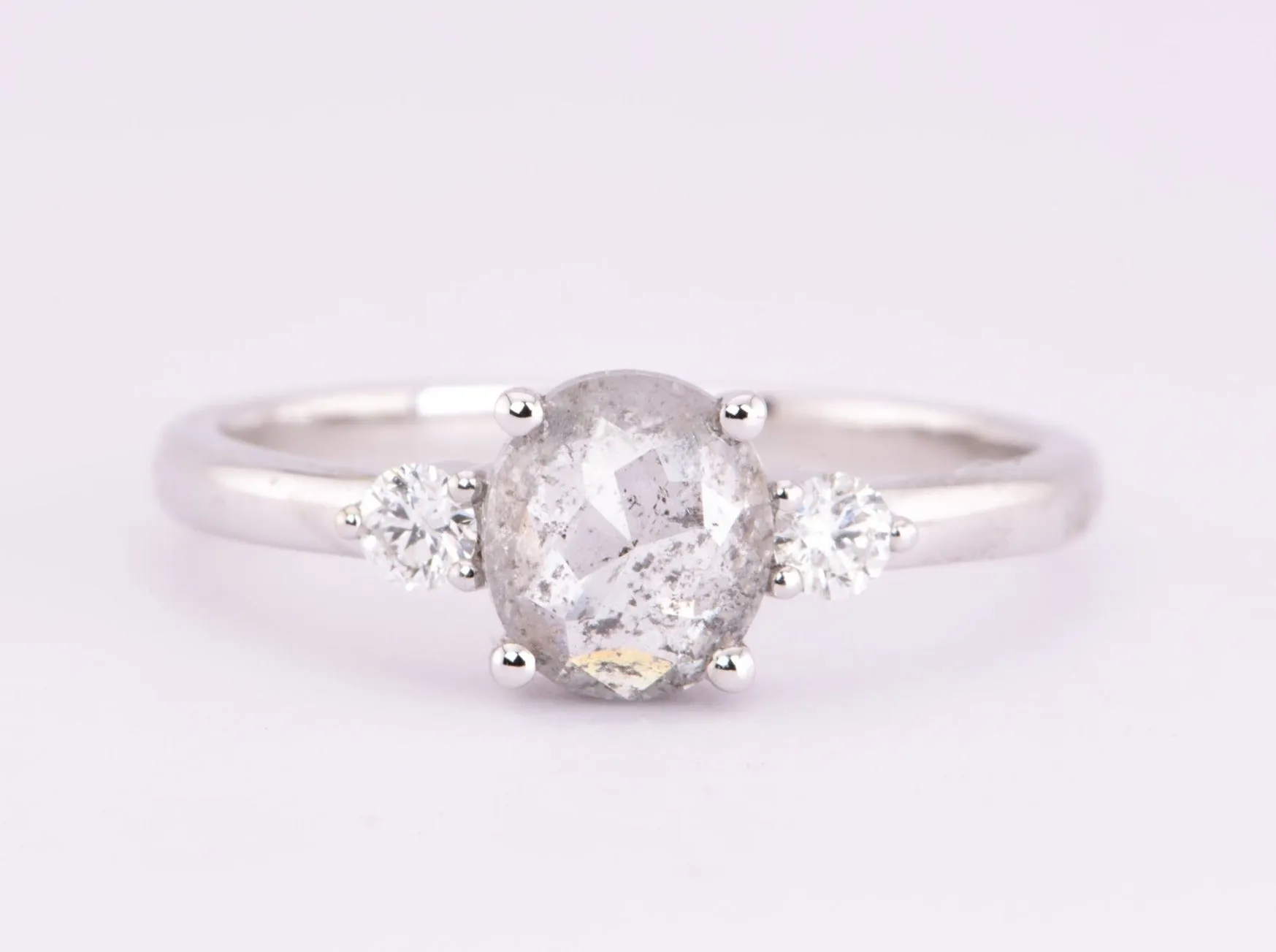 1.05ct Oval Salt and Pepper Diamond 14K White Gold Engagement Ring R6013