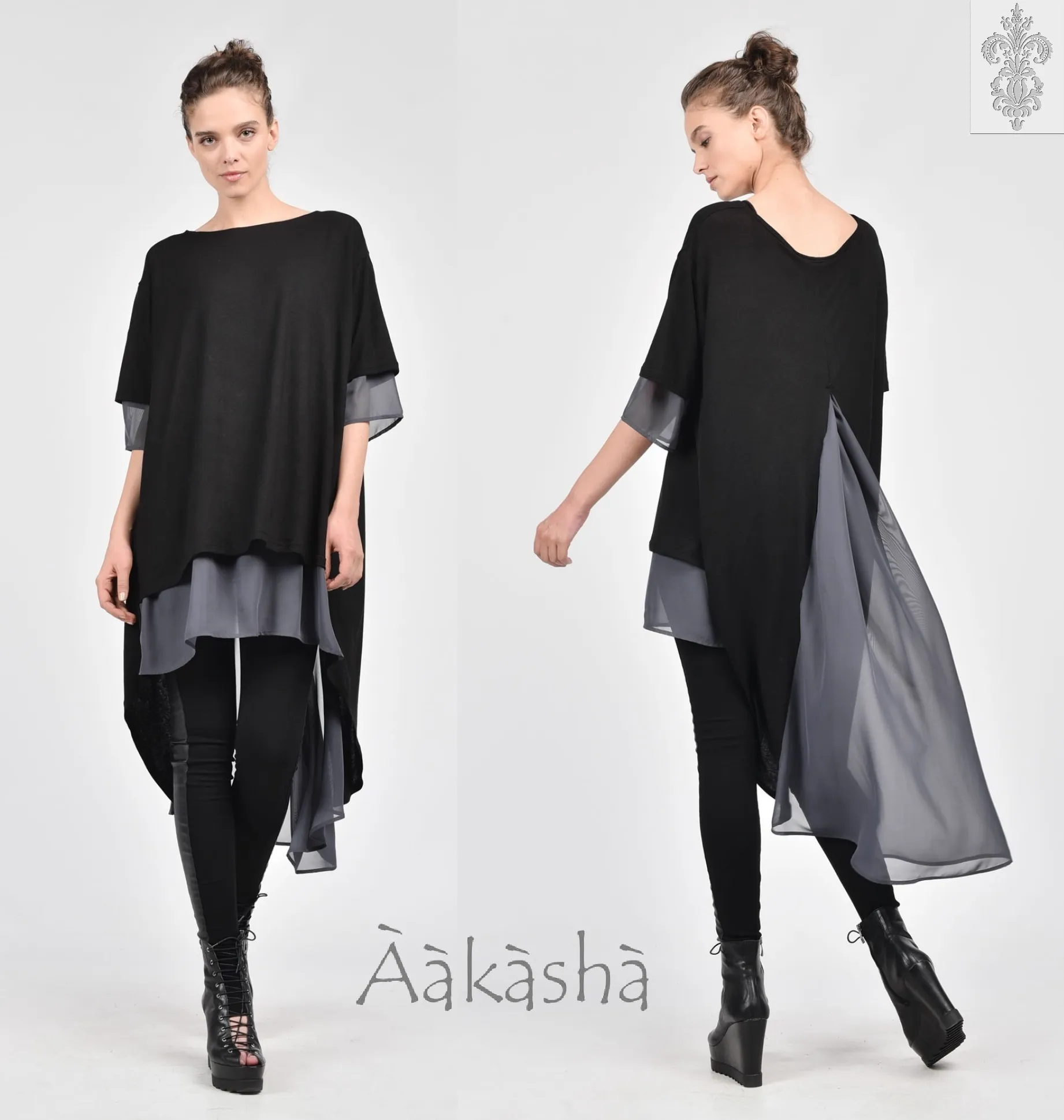 Aakasha  |Chiffon Blended Fabrics Cropped Plain Long Handmade Tunics