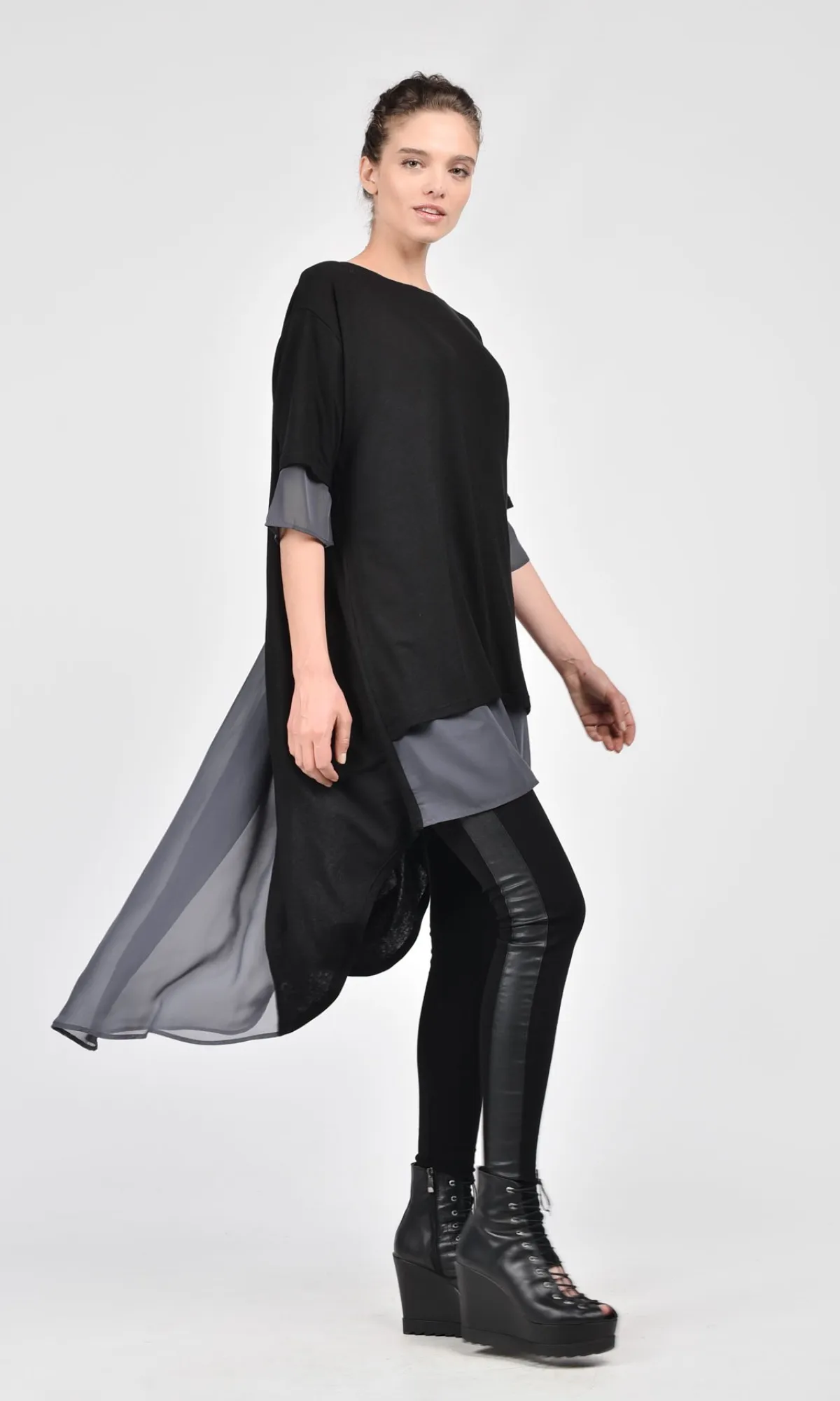 Aakasha  |Chiffon Blended Fabrics Cropped Plain Long Handmade Tunics