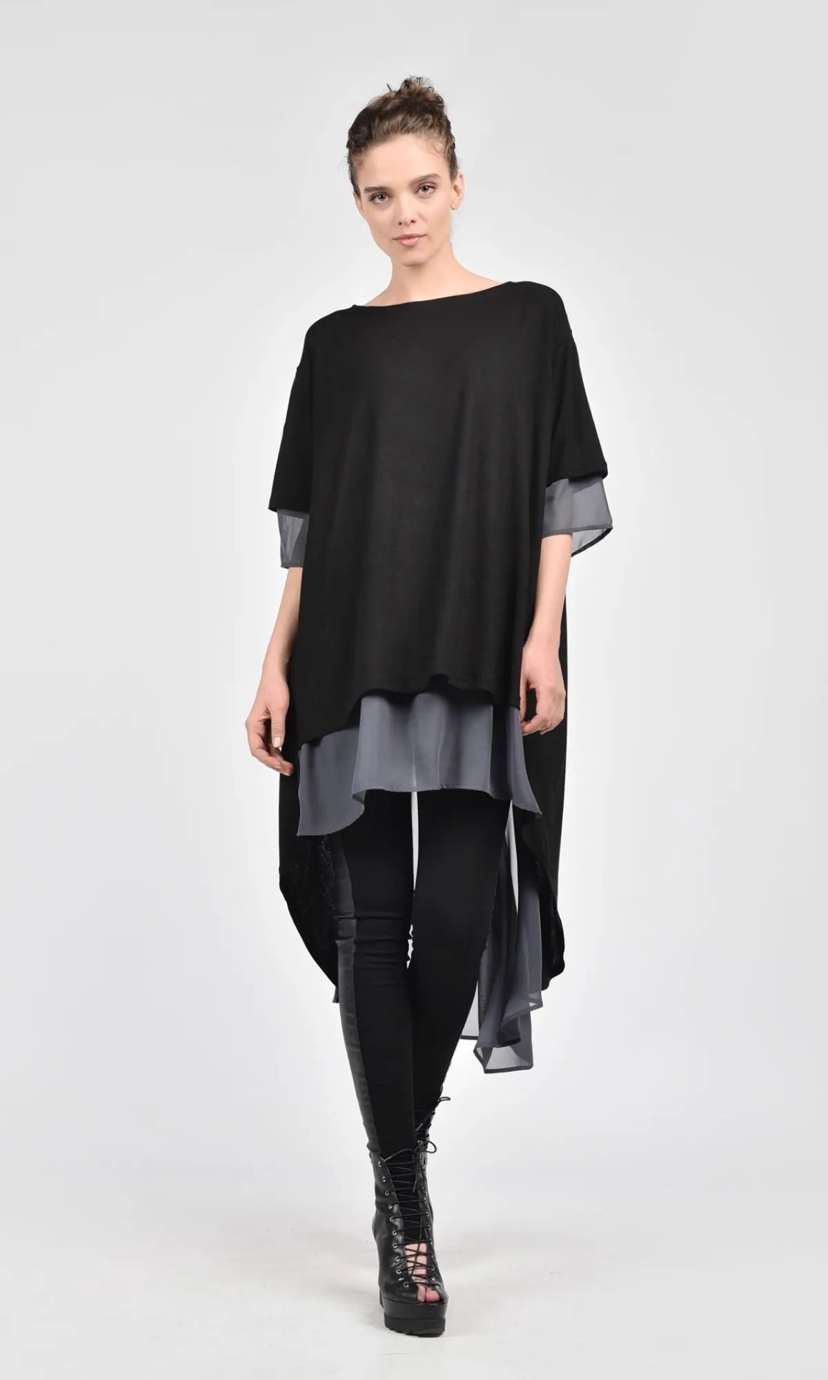 Aakasha  |Chiffon Blended Fabrics Cropped Plain Long Handmade Tunics