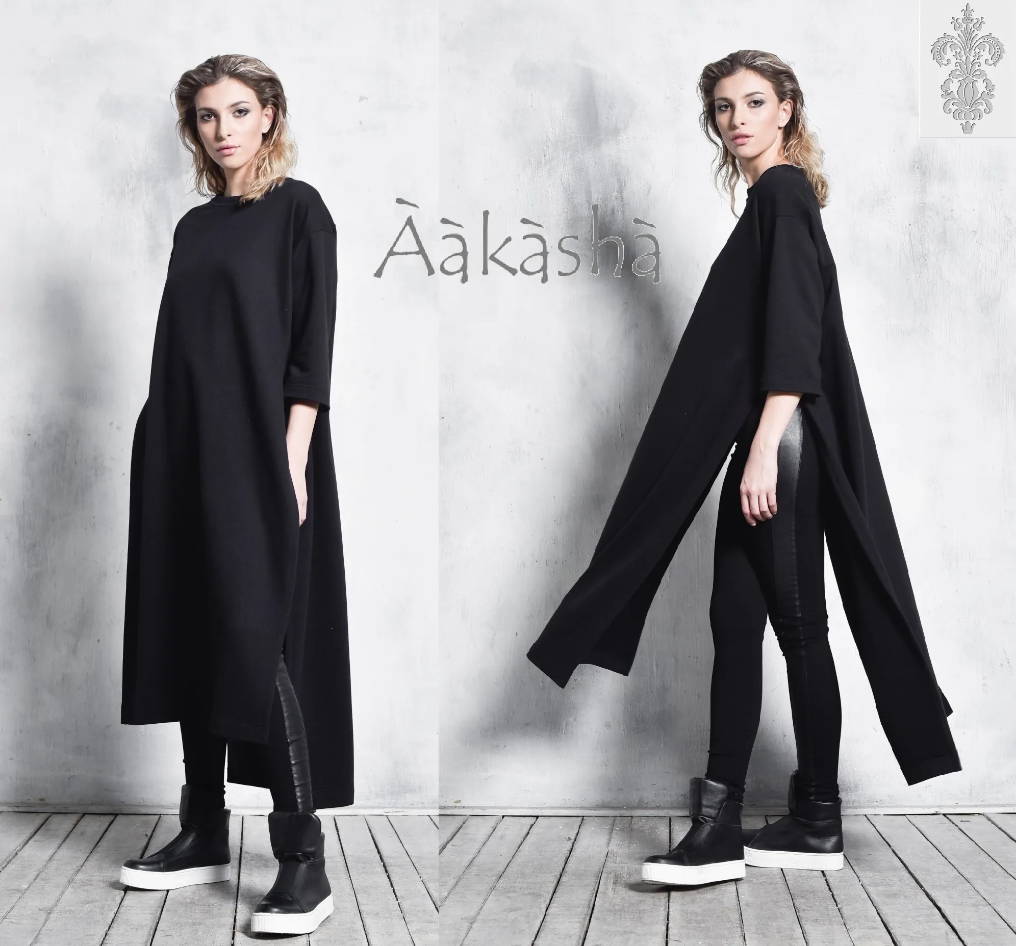 Aakasha  |Crew Neck Plain Cotton Long Handmade Tunics