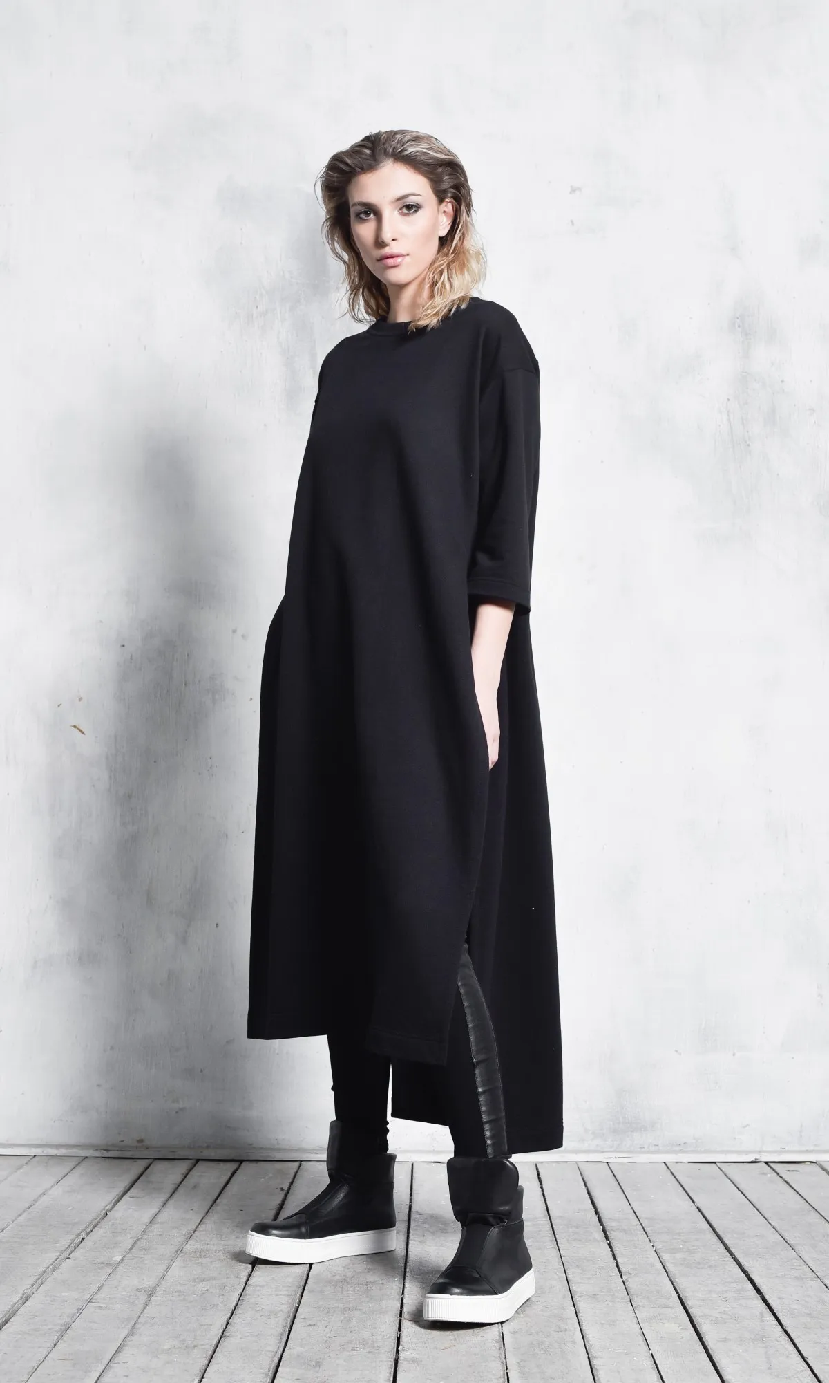 Aakasha  |Crew Neck Plain Cotton Long Handmade Tunics