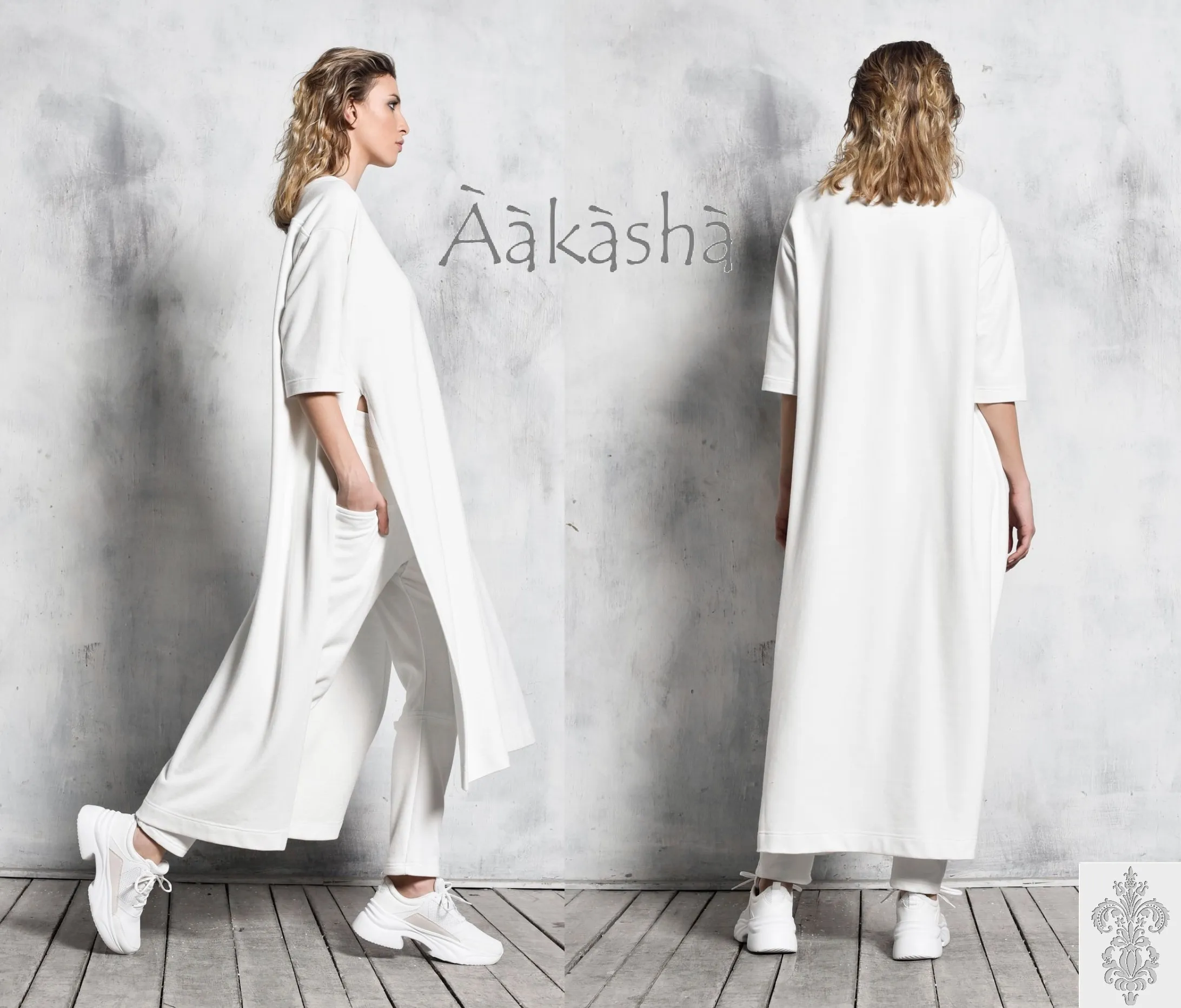 Aakasha  |Crew Neck Plain Cotton Long Handmade Tunics