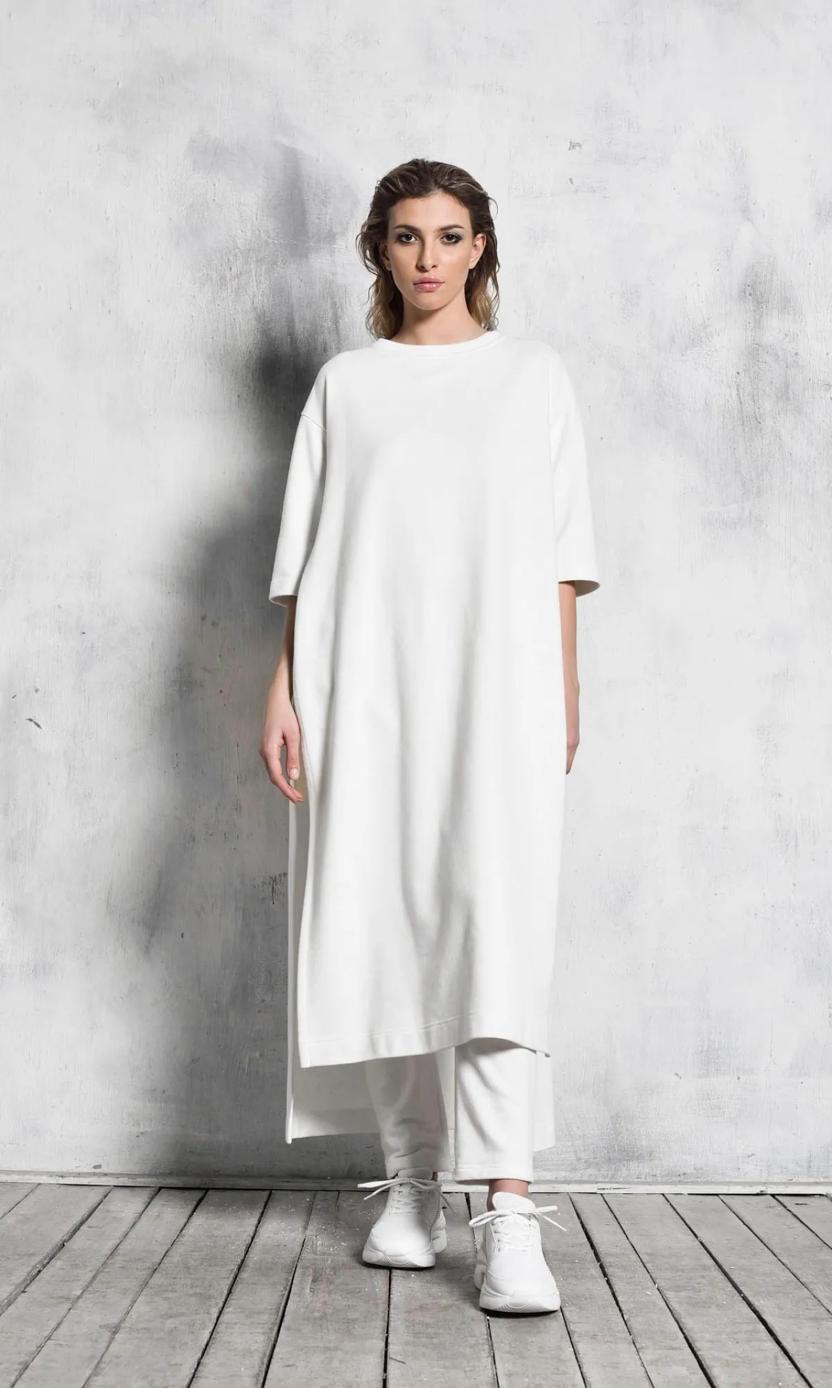 Aakasha  |Crew Neck Plain Cotton Long Handmade Tunics