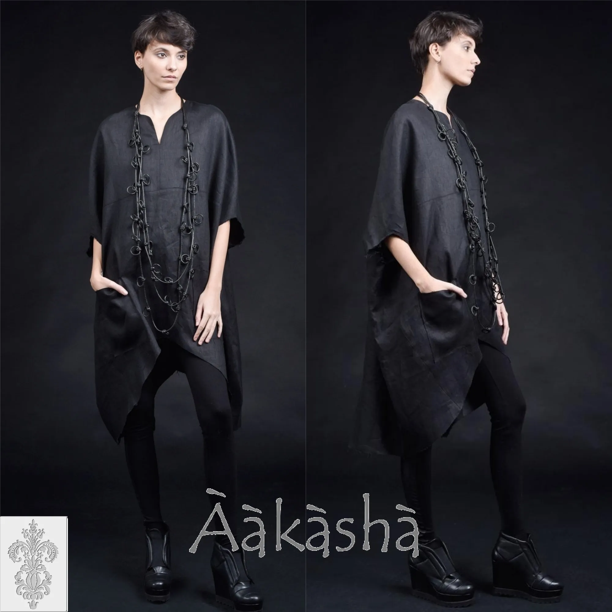 Aakasha  |Linen Plain Medium Handmade Oversized Tunics