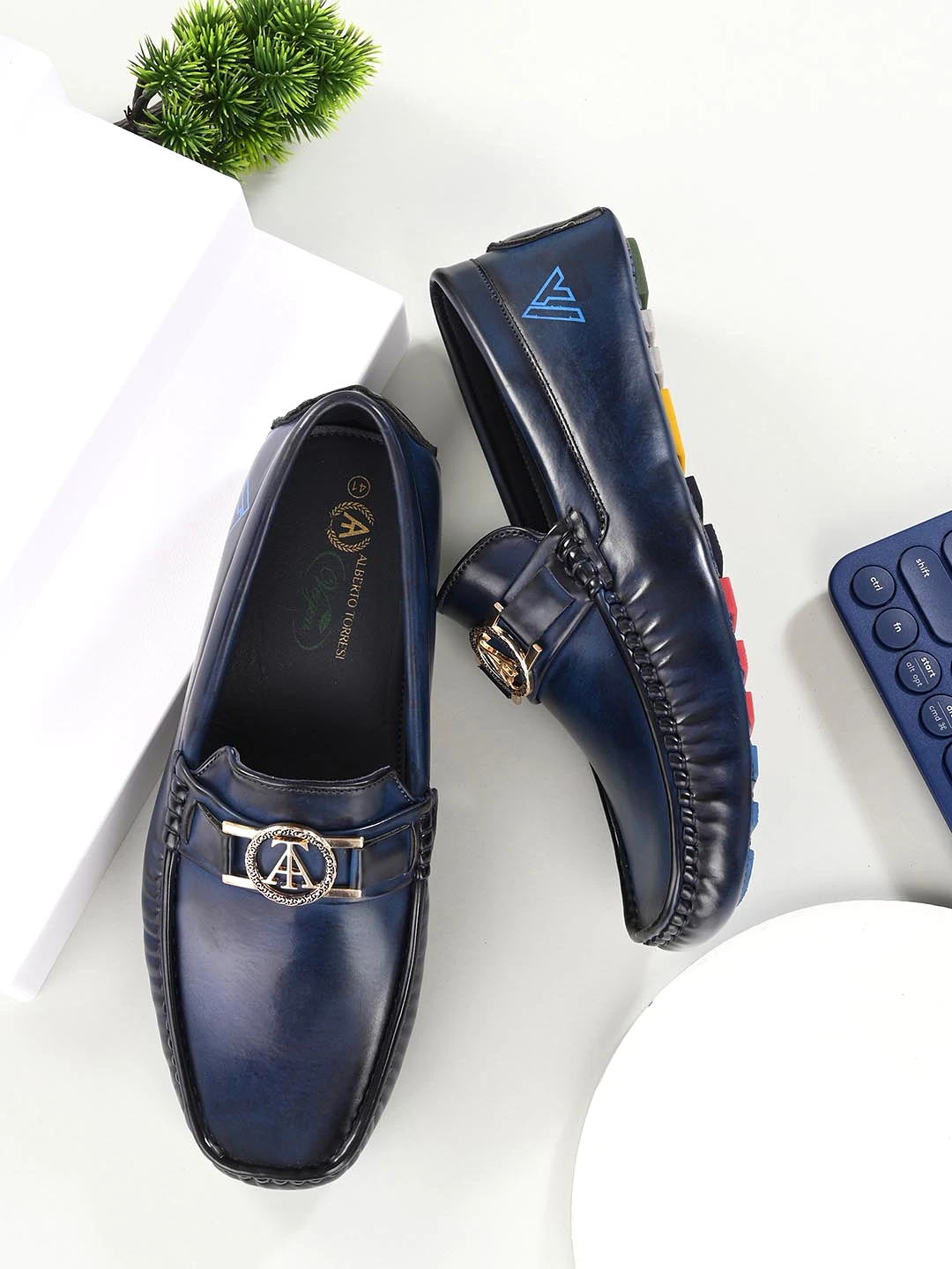 Alberto Torresi Creaseless Burnish Alpha Diver Blue Loafers For Men