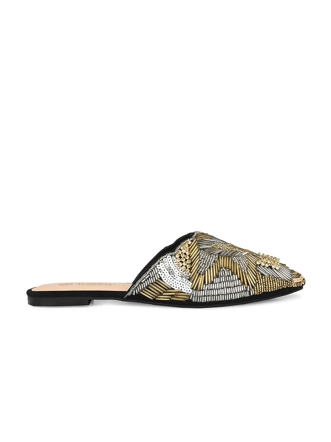 Alberto Torresi Synthetic Black Gold Flat Mule Sandals for women