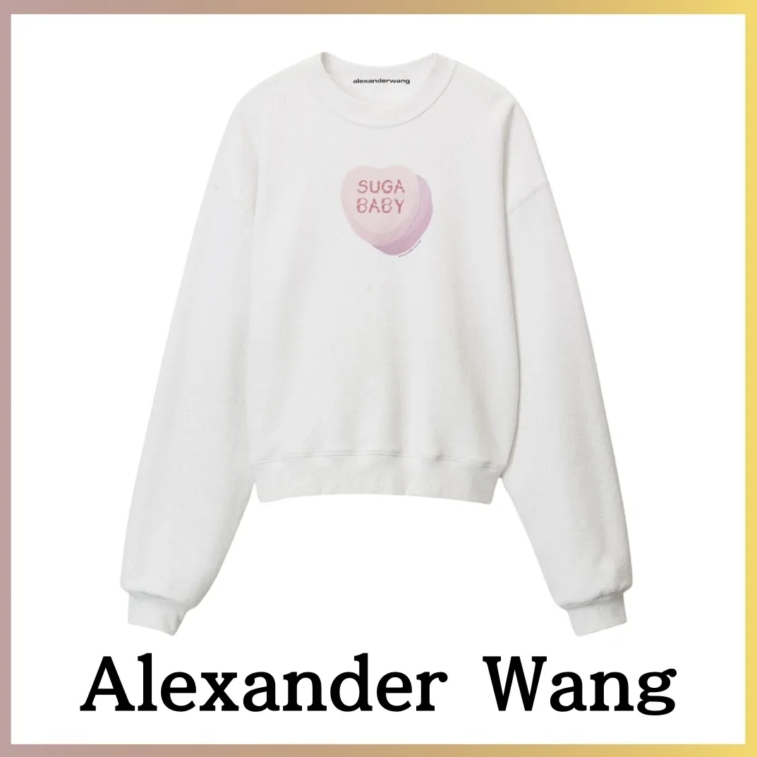 Alexander Wang  |Crew Neck Long Sleeves Cotton Logo Hoodies & Sweatshirts