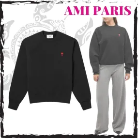 AMI PARIS  |Unisex Sweat Long Sleeves Plain Cotton Logo