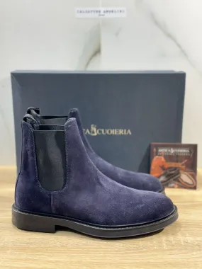 Antica Cuoieria Chelsea Boot Uomo Suede Blu Made in Italy 40