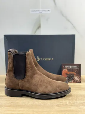 Antica Cuoieria Chelsea Boot Uomo Suede Chocolate Made in Italy 40