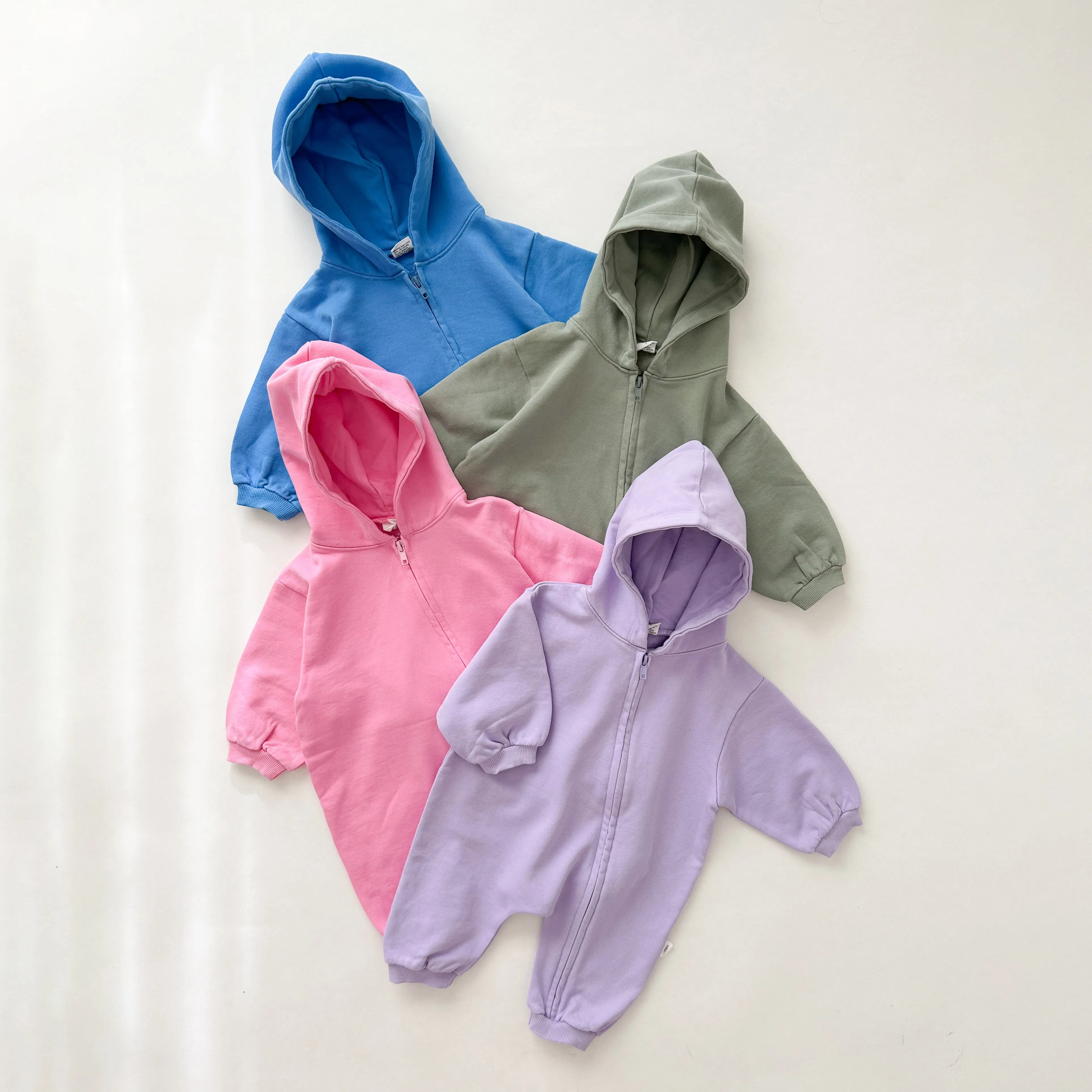 [At Noon Original Design] Baby Pigment Dyed Zip-Up Hoodie Jumpsuit (3m-3y)-Blue