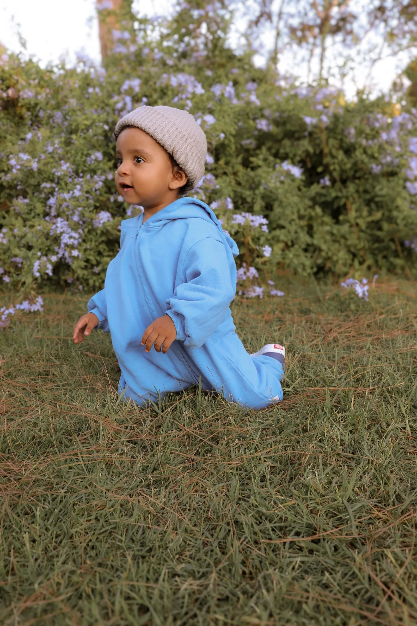 [At Noon Original Design] Baby Pigment Dyed Zip-Up Hoodie Jumpsuit (3m-3y)-Blue