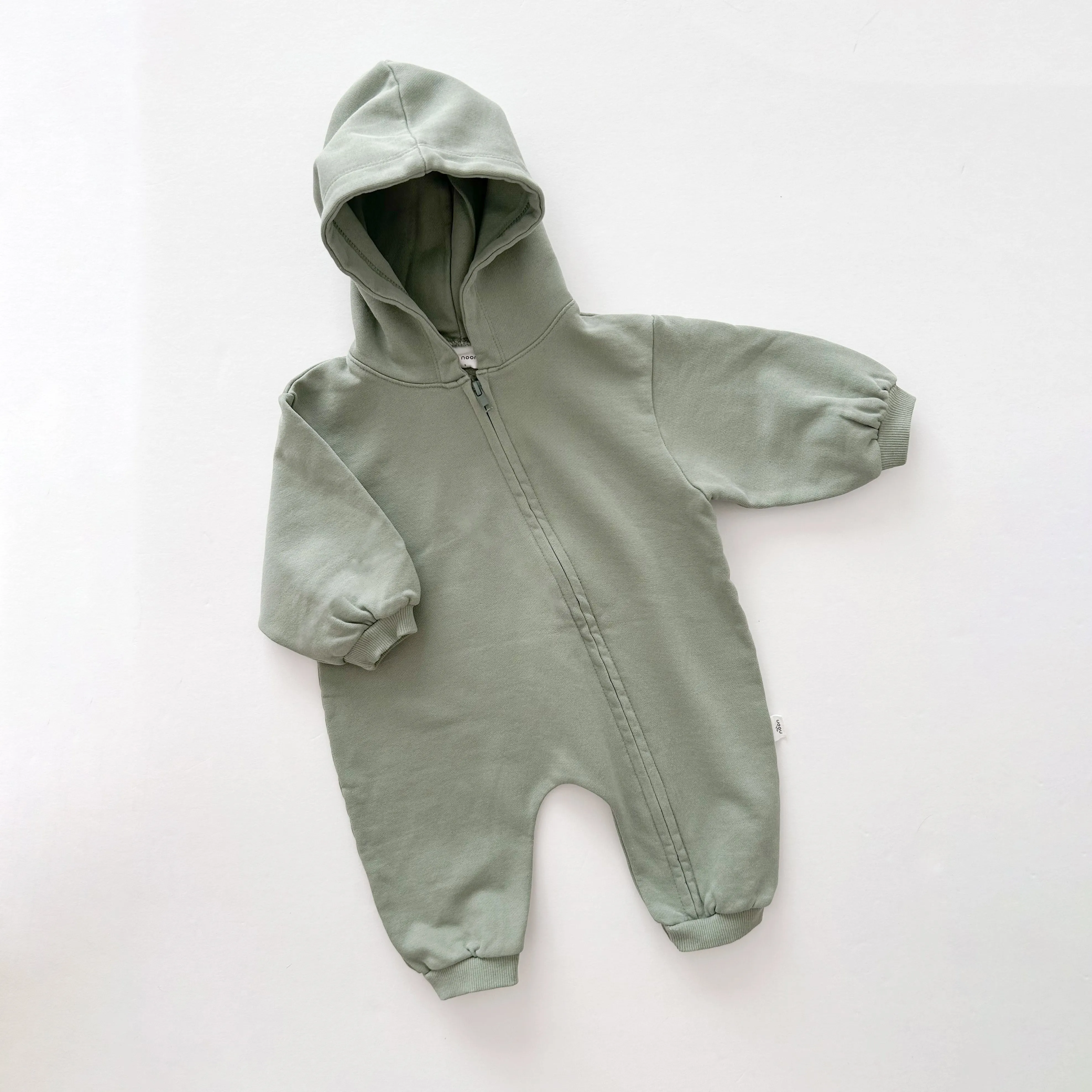 [At Noon Original Design] Baby Pigment Dyed Zip-Up Hoodie Jumpsuit (3m-3y)-Olive