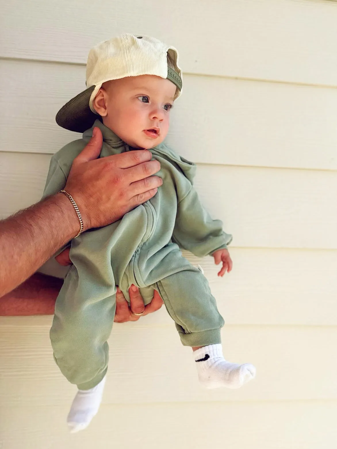 [At Noon Original Design] Baby Pigment Dyed Zip-Up Hoodie Jumpsuit (3m-3y)-Olive