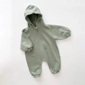 [At Noon Original Design] Baby Pigment Dyed Zip-Up Hoodie Jumpsuit (3m-3y)-Olive