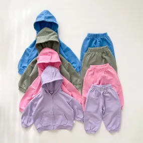 [At Noon Original Design] Kids Pigment Dyed Zip-up Hoodie and Jogger Pants Set (1-7y) - 4 Colors