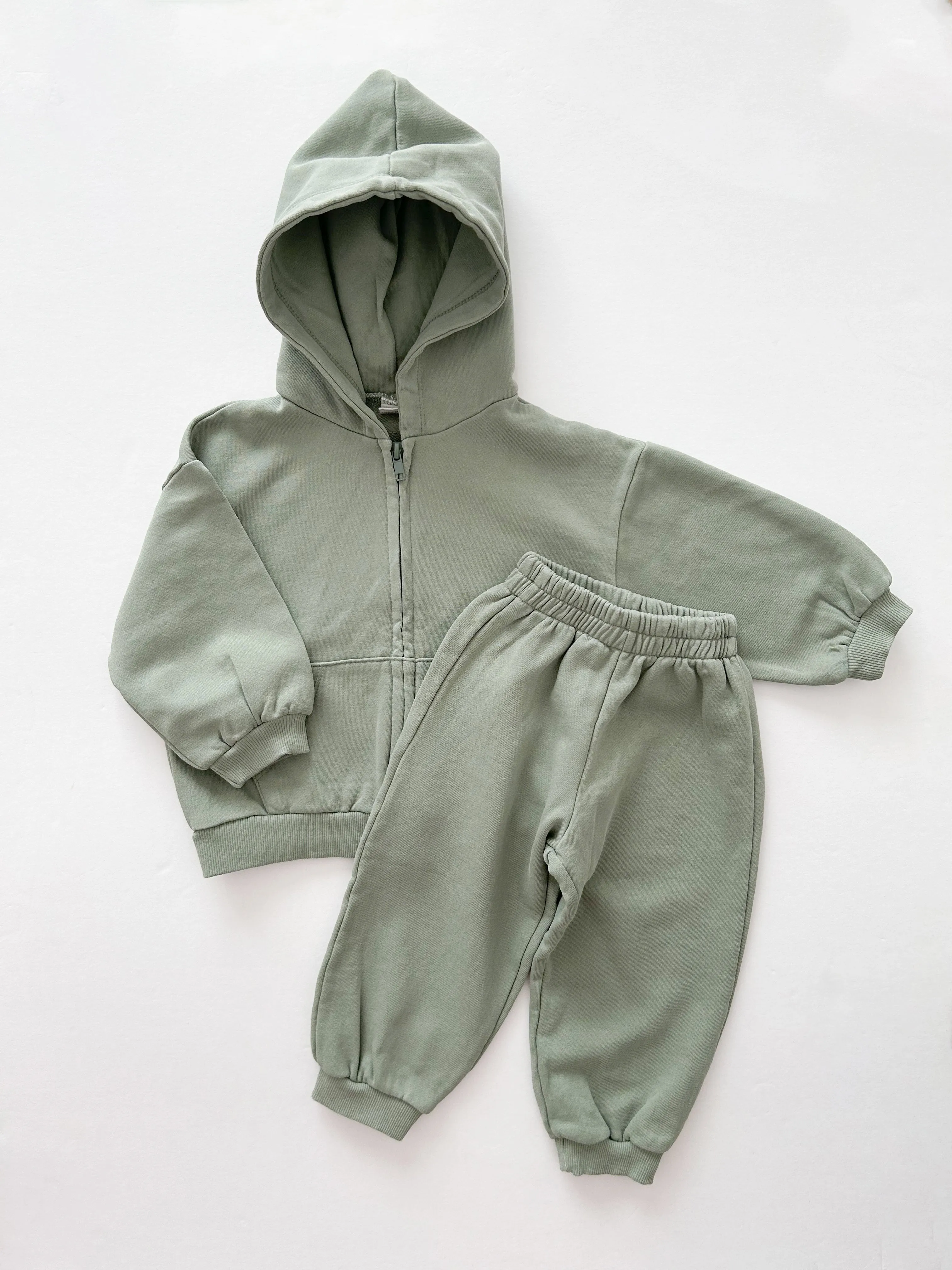 [At Noon Original Design] Kids Pigment Dyed Zip-up Hoodie and Jogger Pants Set (1-7y) - 4 Colors