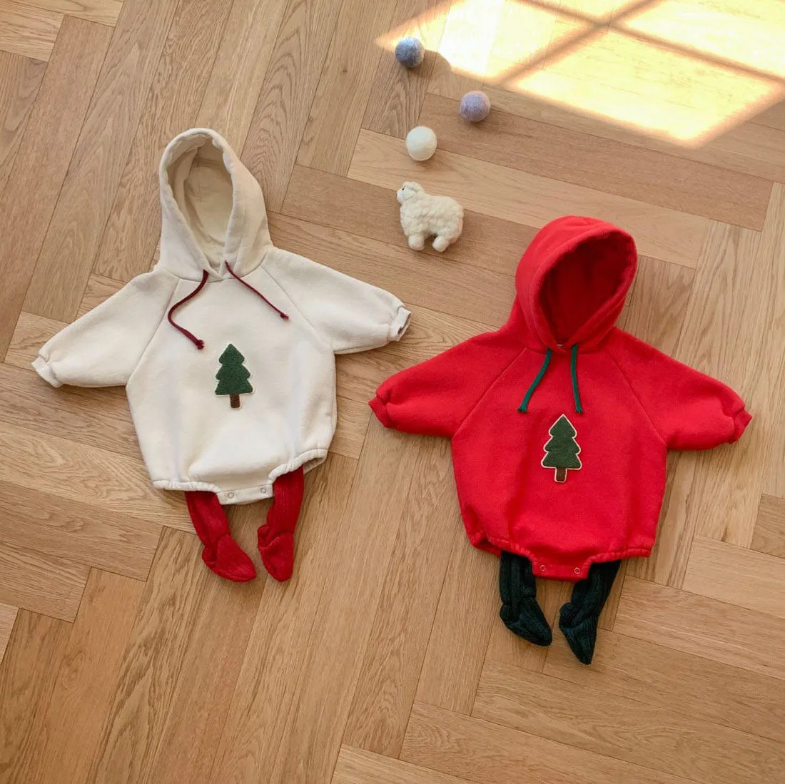 Baby Fleece-Lined Tree Patch Hoodie Romper (12-18m) - 2 Colors