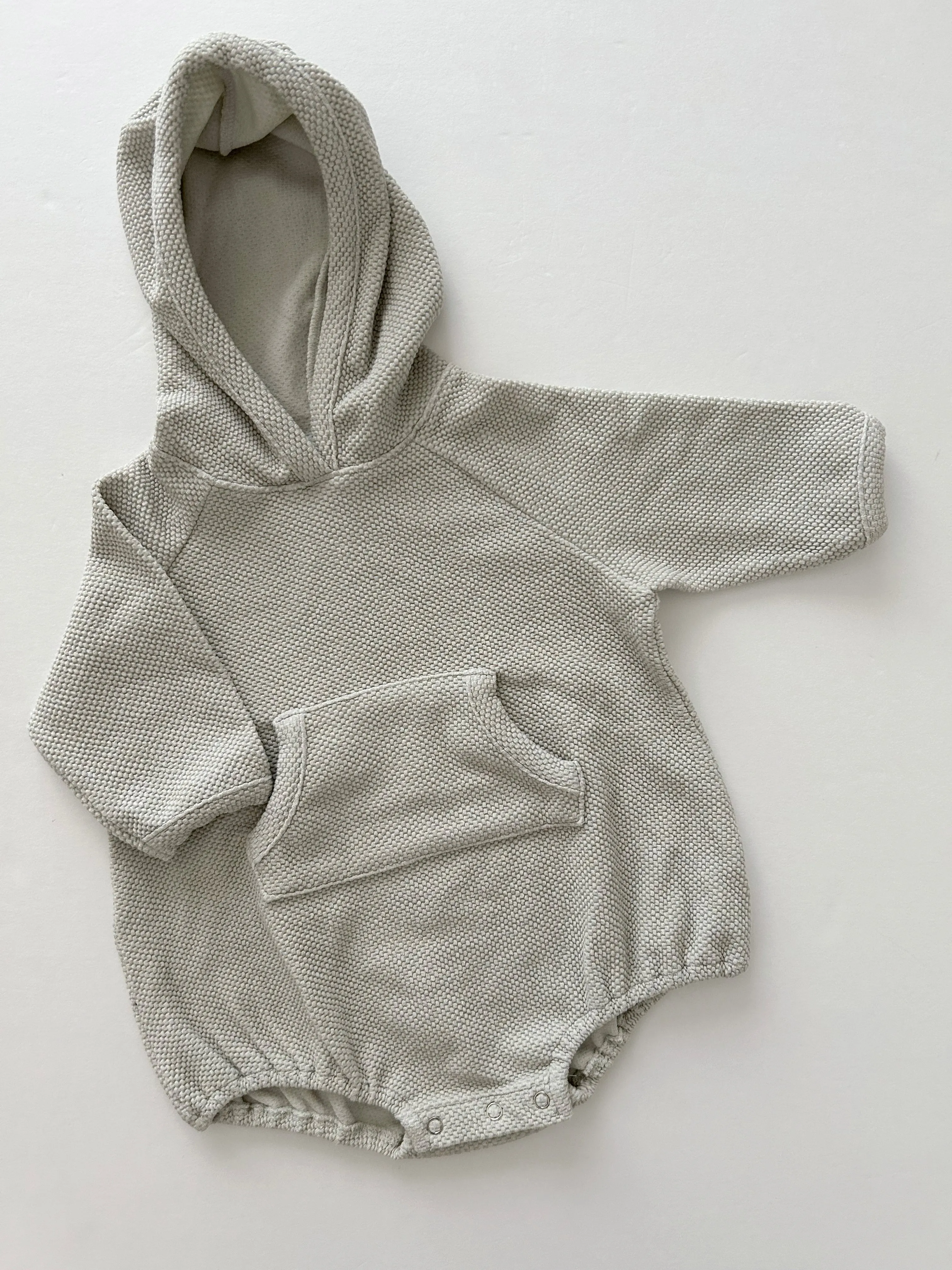 Baby Nunu Textured Kangaroo Pocket Hoodie Romper (3-18m) - 3 Colors