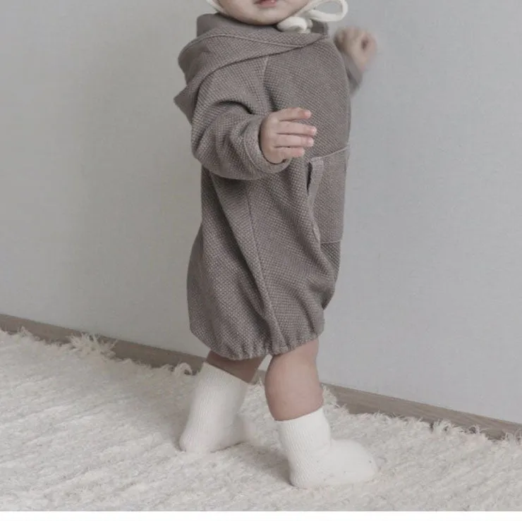 Baby Nunu Textured Kangaroo Pocket Hoodie Romper (3-18m) - 3 Colors