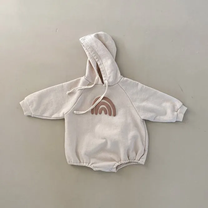 Baby Rainbow Print Hoodie Romper (3-18m) - Beige