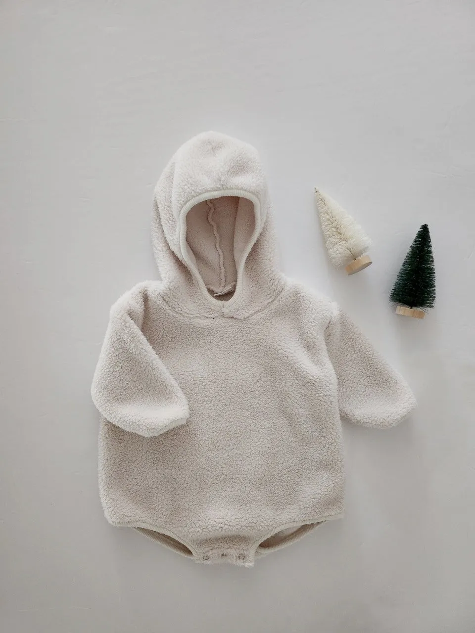 Baby Soft Fleece Hoodie Romper (3-24m) - Ivory