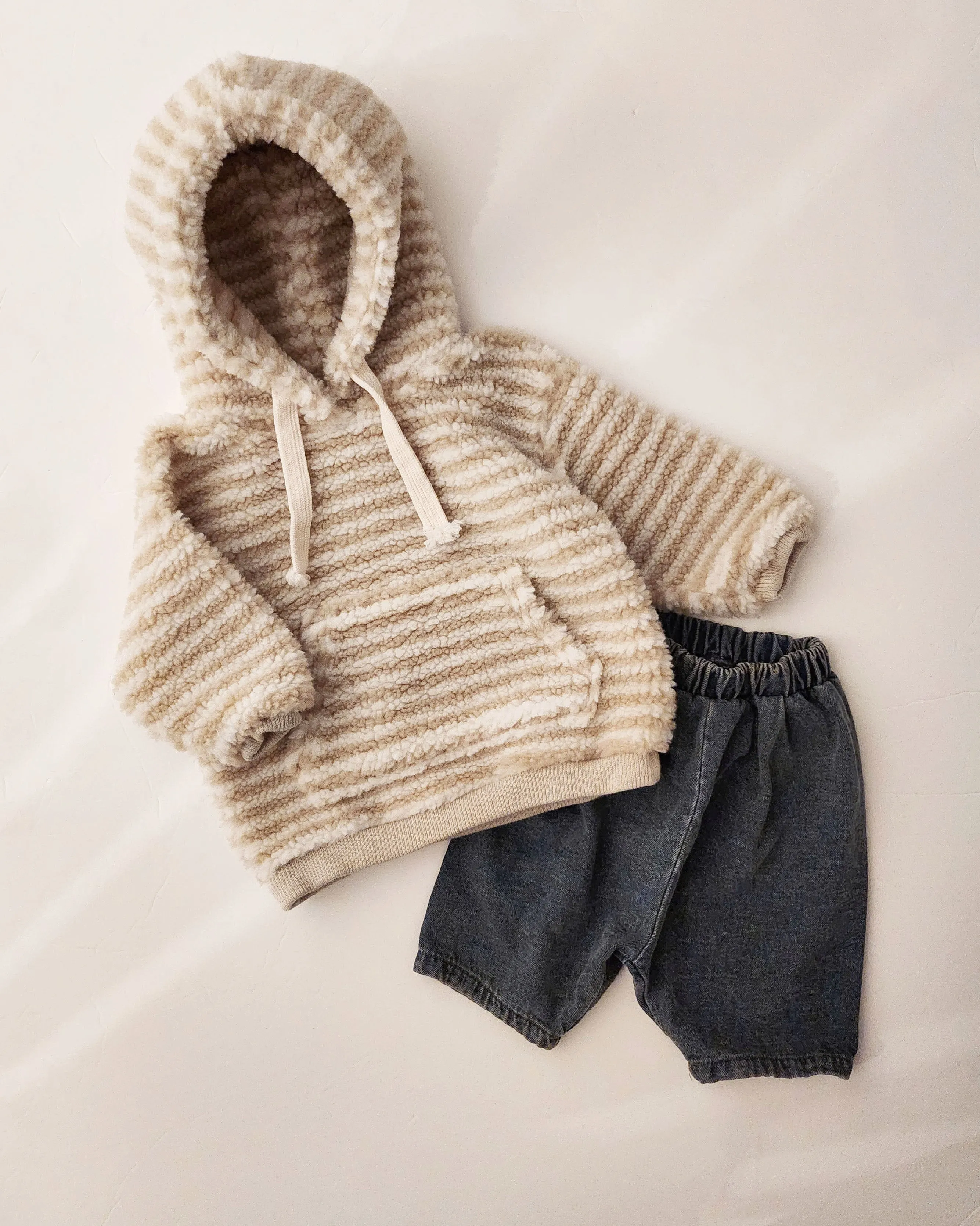 Baby Toddler Bella Sherpa Hoodie (6-12m) - Beige Striped