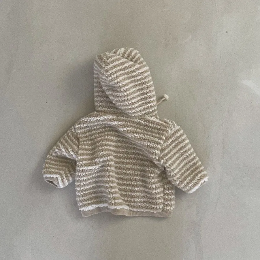 Baby Toddler Bella Sherpa Hoodie (6-12m) - Beige Striped