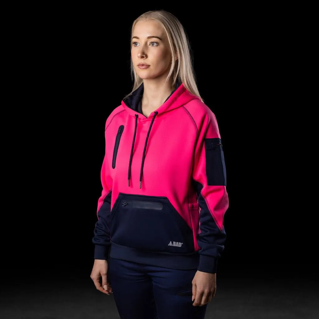 BAD WOMENS WATERPROOF RAIN-DEFEND HI-VIS FLEECE HOODIE