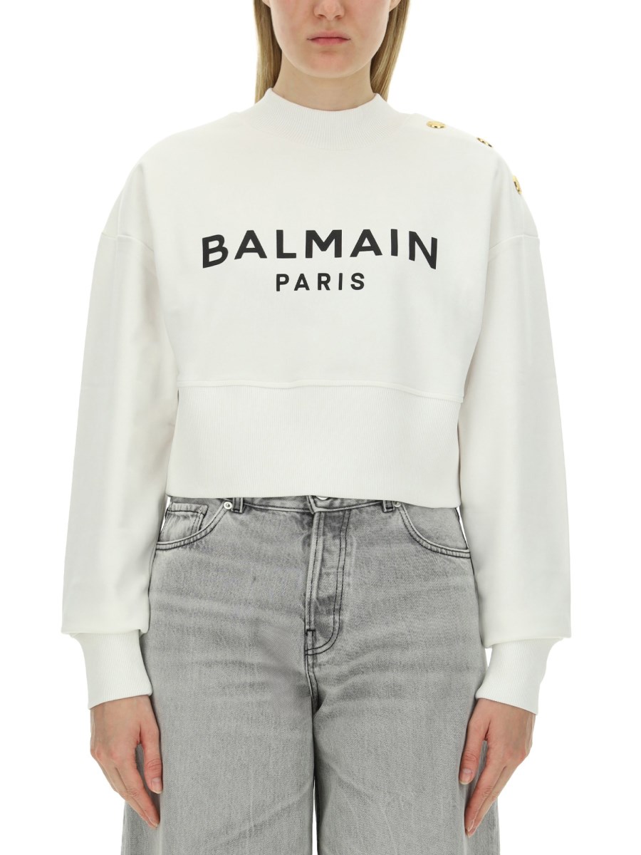 BALMAIN    COTTON SWEATSHIRT WITH LOGO PRINT