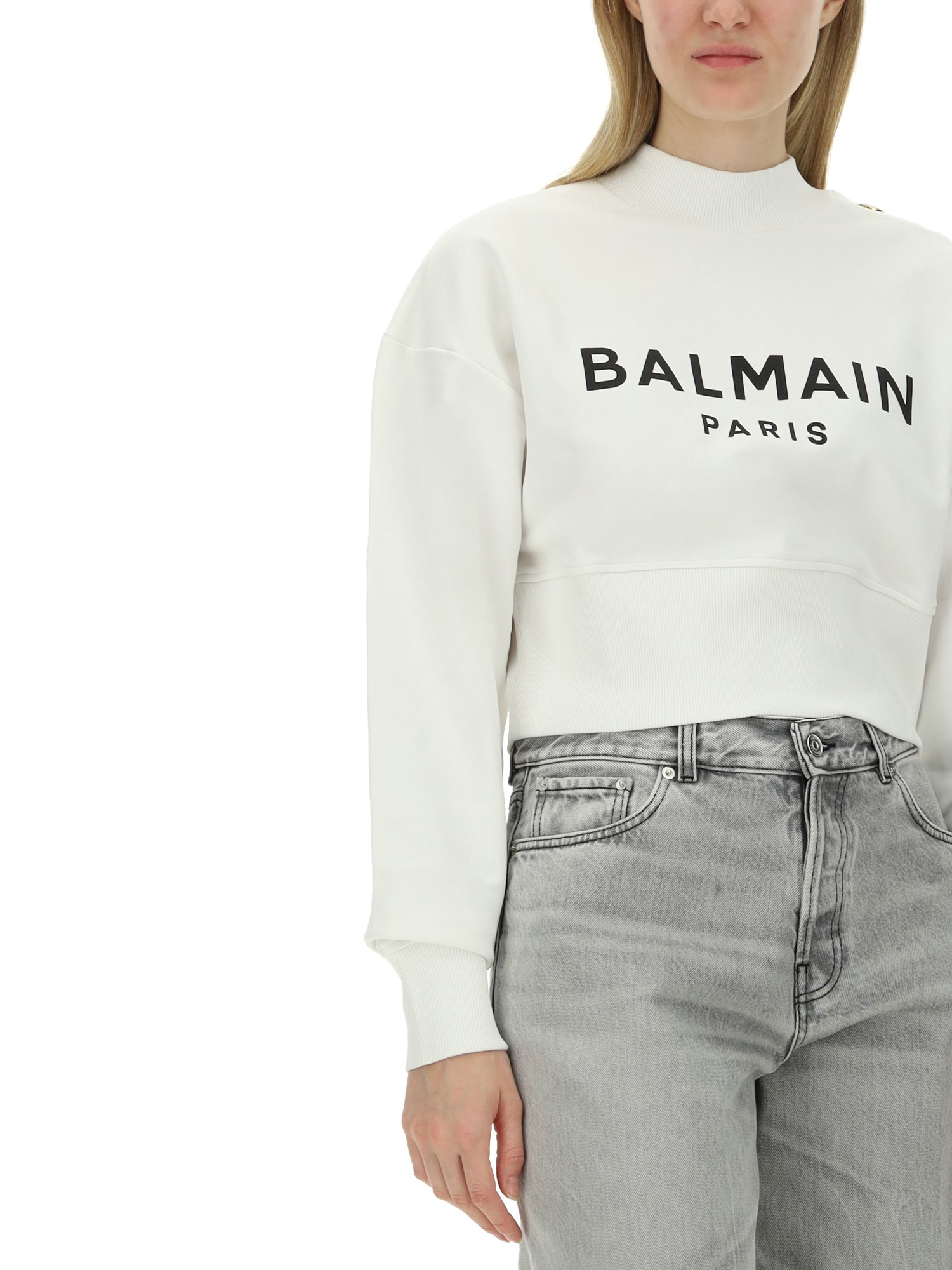 BALMAIN    COTTON SWEATSHIRT WITH LOGO PRINT