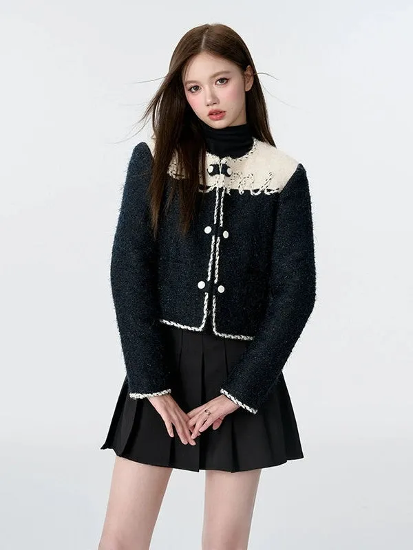 Bicolor Embroidered Short Tweed Quilted Jacket