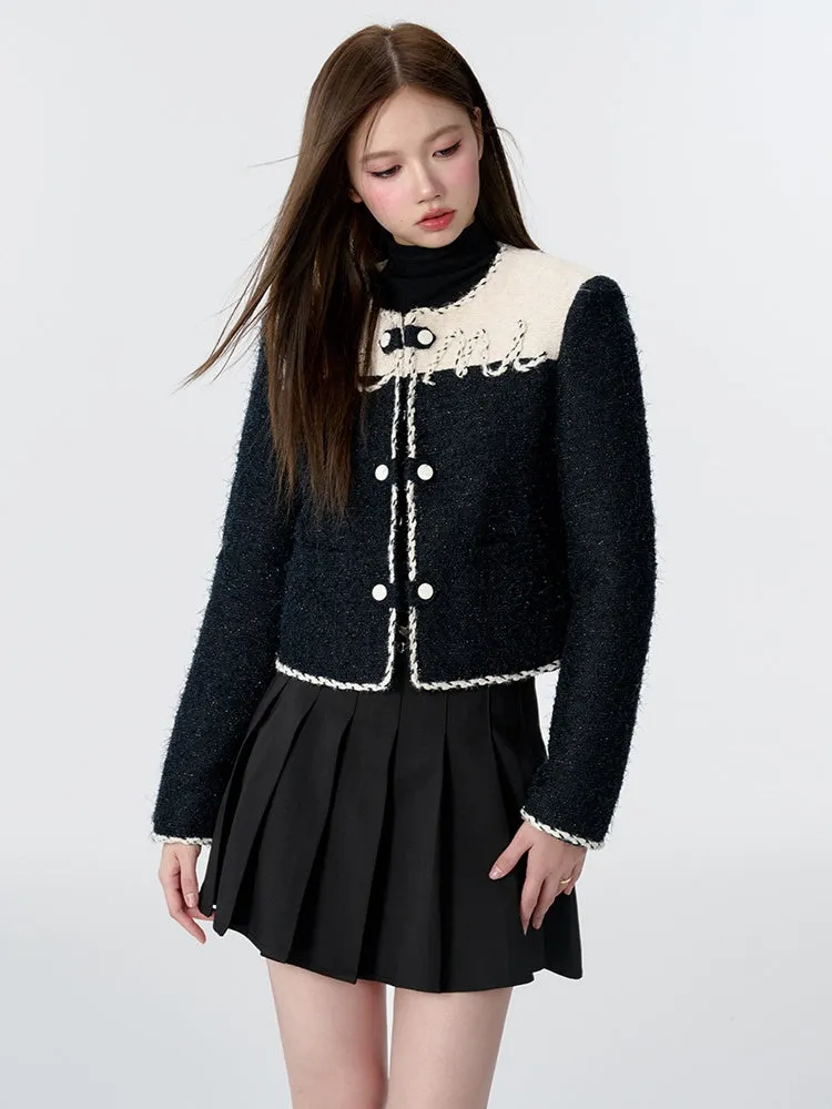 Bicolor Embroidered Short Tweed Quilted Jacket