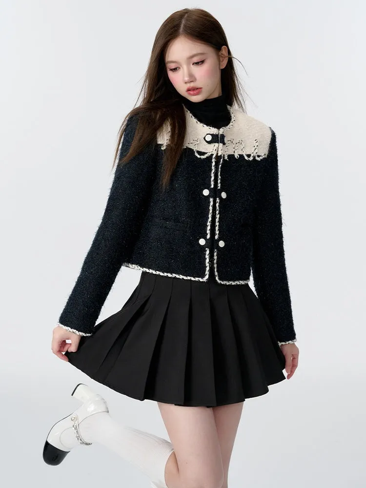 Bicolor Embroidered Short Tweed Quilted Jacket