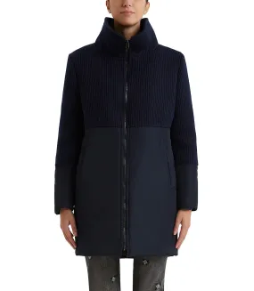 Blue wool-blend knit and fabric jacket