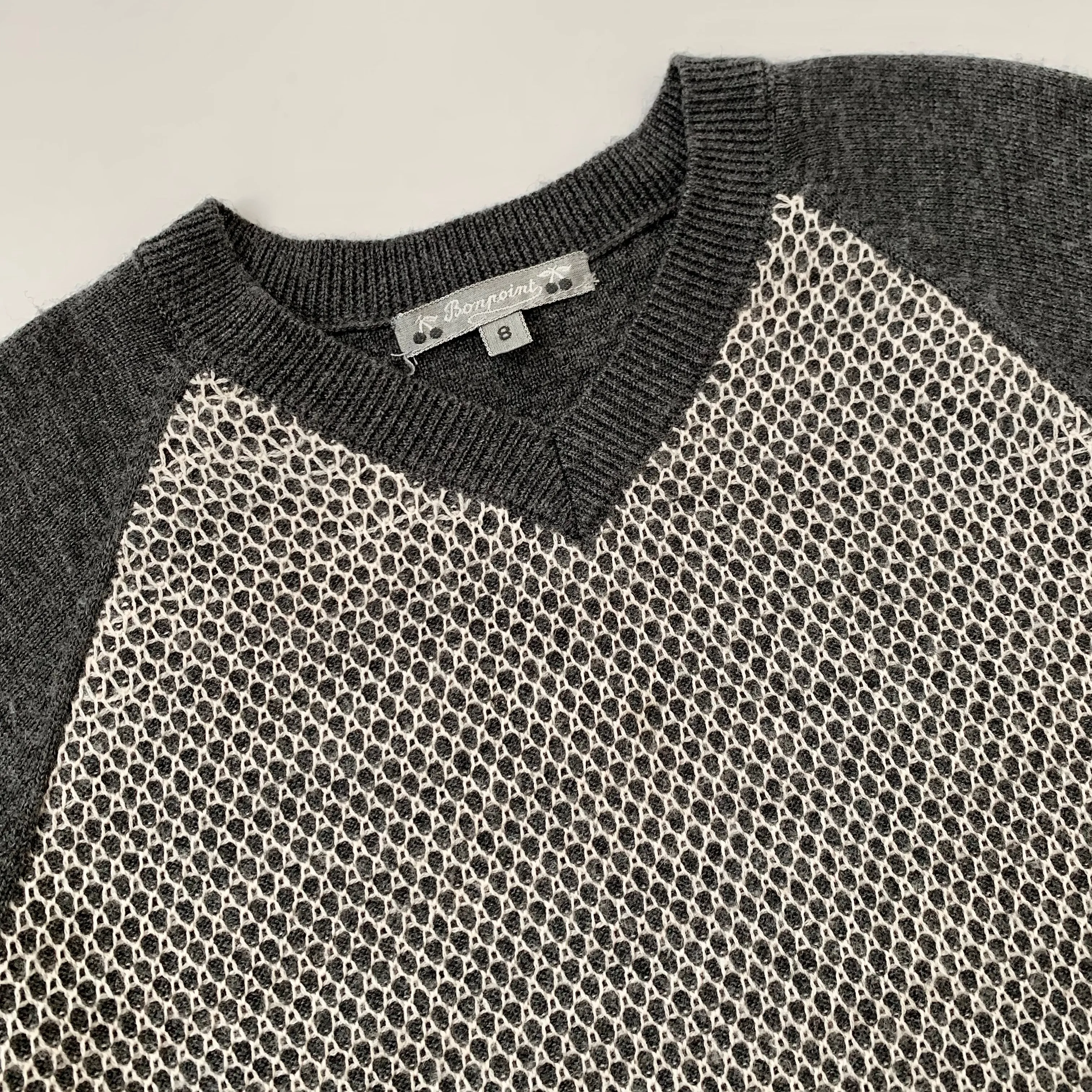 Bonpoint Grey Wool V-Neck Jumper: 8 Years