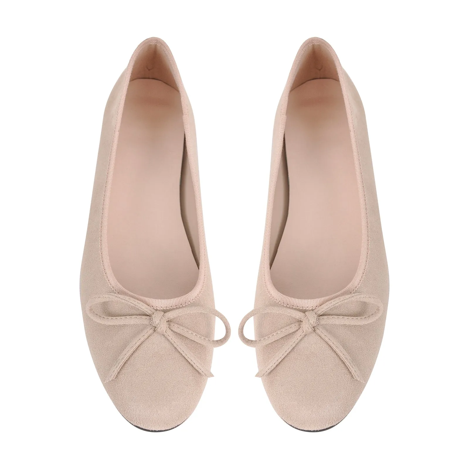 Bow Round Toe Suede Natural Ballet Flats