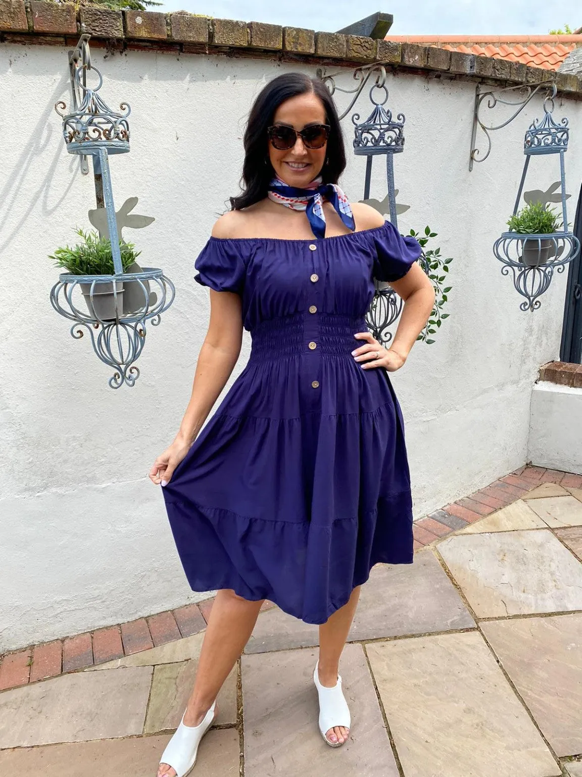 Buttoned Scoop Neck Dress Darla