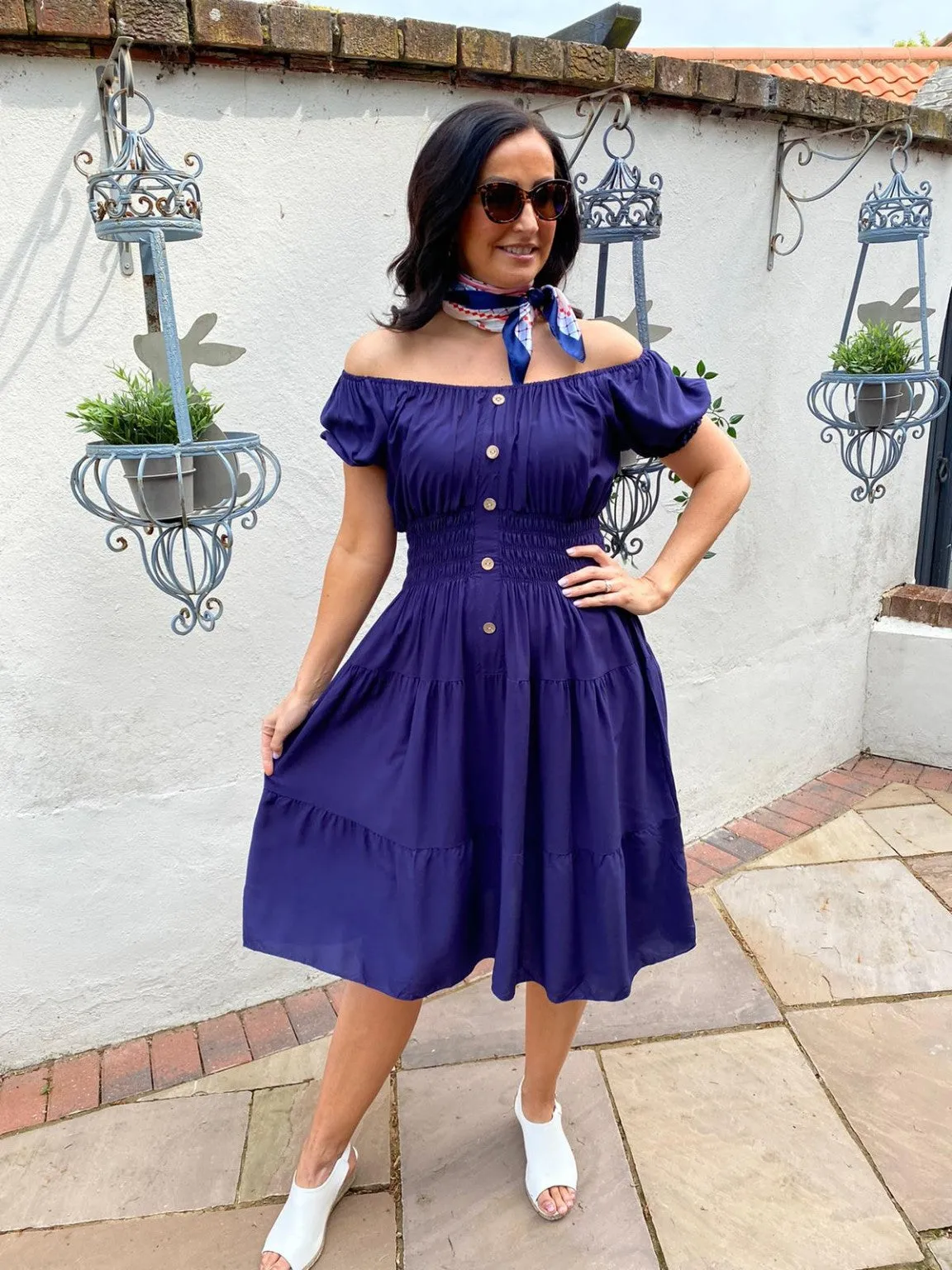 Buttoned Scoop Neck Dress Darla