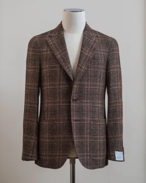 Caruso Brown Wool Linen & Cashmere Glencheck Jacket