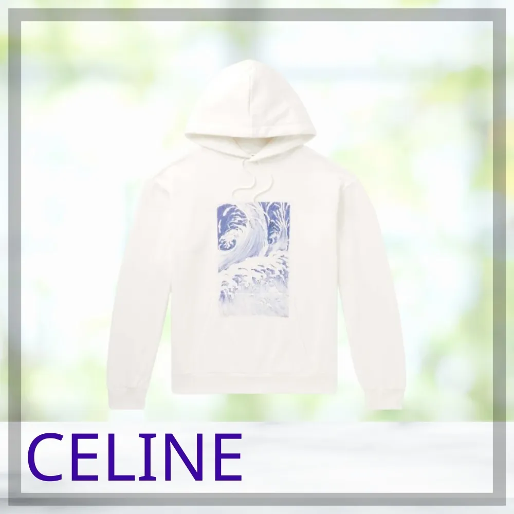 CELINE  |Long Sleeves Cotton Logo Luxury Hoodies