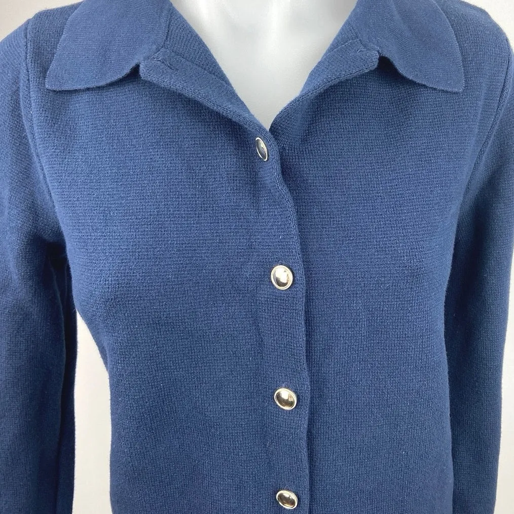 Charter Club Blue Cotton Knit Collared Button Up Cardigan Sweater Top Size M