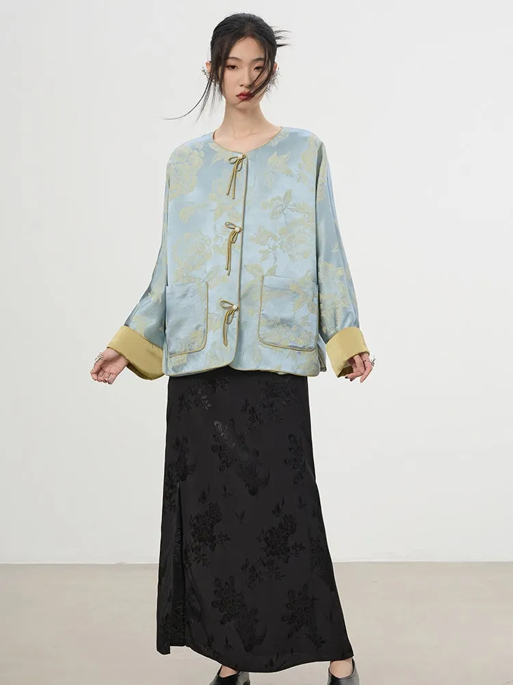 China Embroidery Flower High-End Chic Retro Jacket＆Skirt