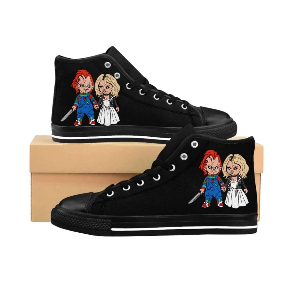 Chucky And Tiffany Bride of Chucky Horror Movies Halloween High Top Shoes Converse Style High Top Sneakers