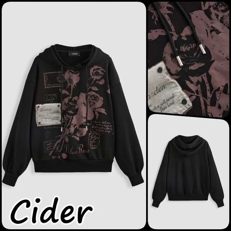 Cider  |Flower Patterns Long Sleeves Cotton Hoodies & Sweatshirts