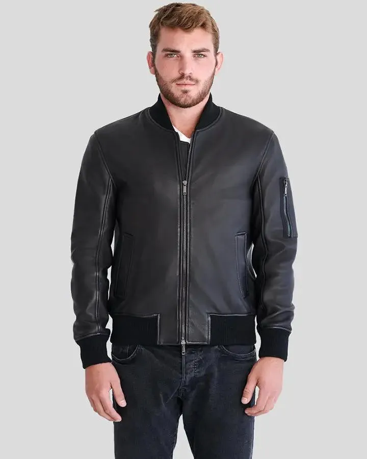 Clark Black Bomber Lambskin Leather Jacket