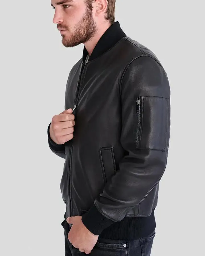 Clark Black Bomber Lambskin Leather Jacket