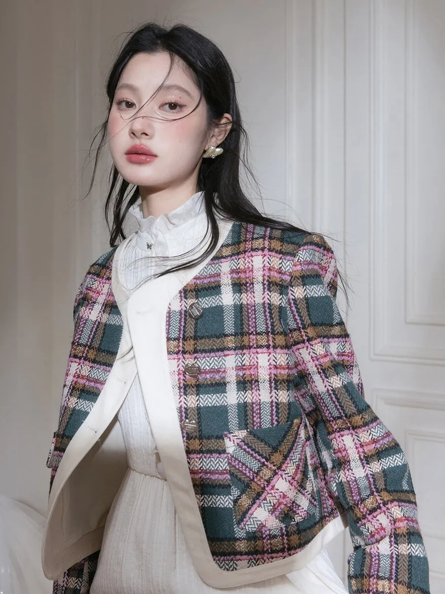 Contrasting Plaid Tweed Short Jacket