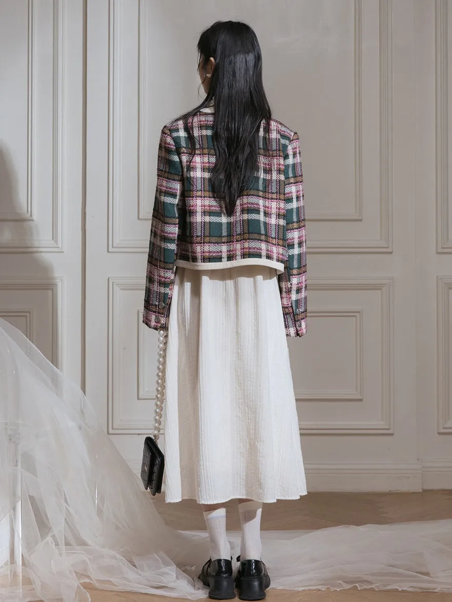 Contrasting Plaid Tweed Short Jacket